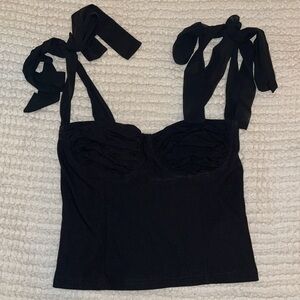Black Blouse / Cupped Top with Shoulder Ties